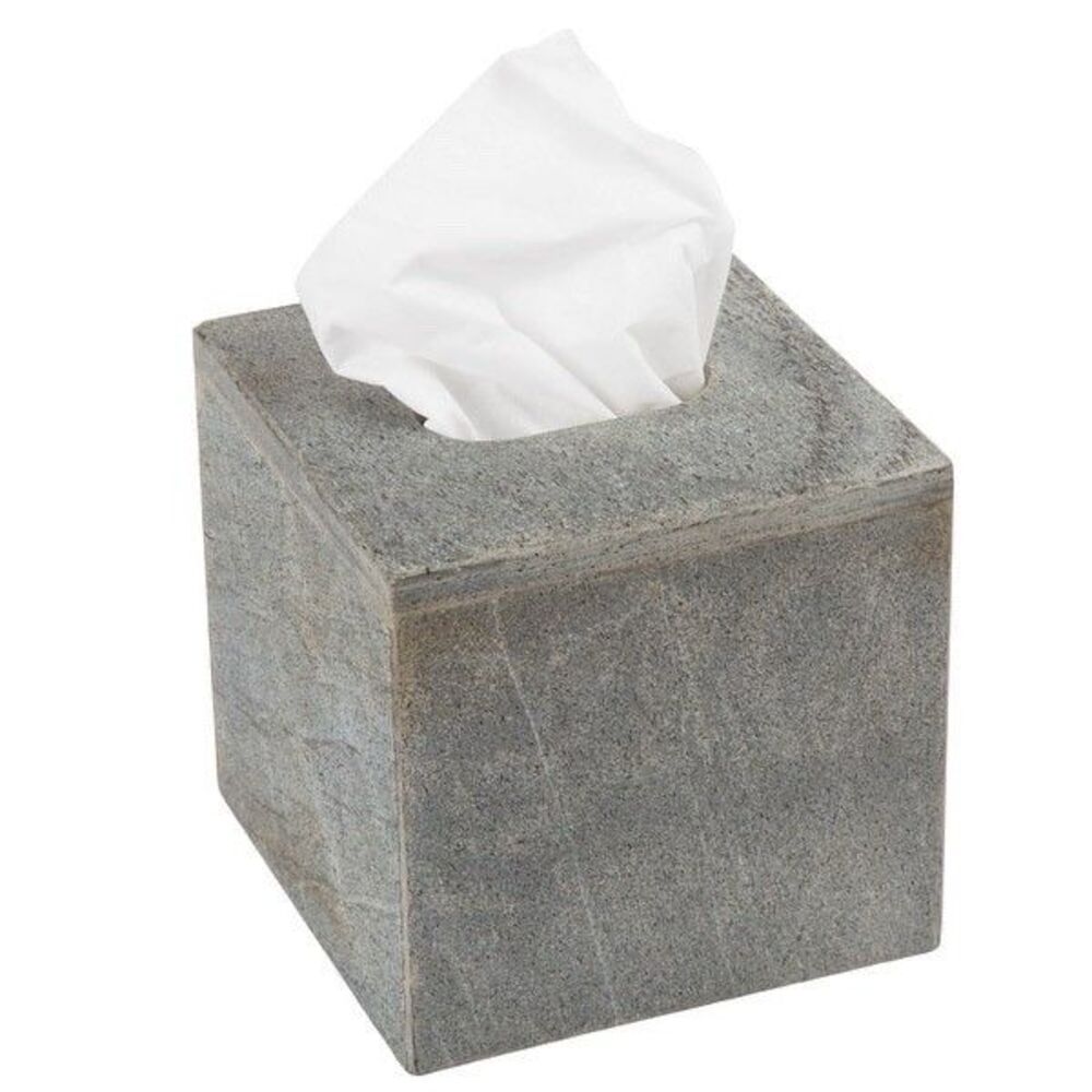 Slate Stone Square Tissue Box Cover Gray 5” x 5” Modern Bathroom Decor